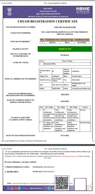Aarconinfra Udyam-registration certificate